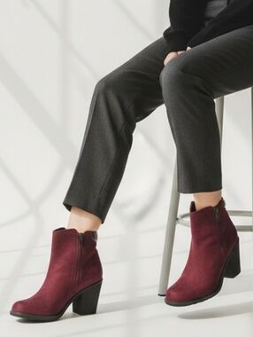 F&F Burgundy Chunky Heeled Ankle Boots
